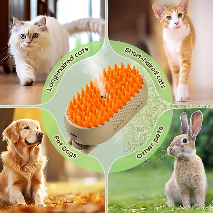 Cat Steam Brush for Shedding, 2025 New 3 in 1 Cat Brushes for Indoor Cats, Pet Steam Groomer Comb, Hair Water Brush Hair Removal Comb for Cats Dogs (White)-Mewly Pet
