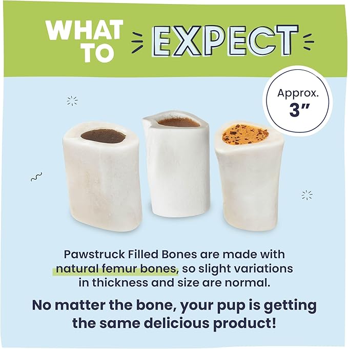 Pawstruck Small 3” Filled Dog Bones Variety Pack - Peanut Butter, Cheese & Bacon, Beef Flavors - Made in USA Long Lasting Stuffed Femur Treat for Aggressive Chewers - Pack of 3 - Packaging May Vary-Mewly Pet