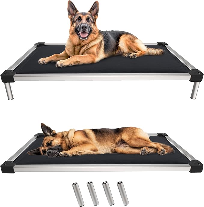 FXW TitanNest Chew-Proof Elevated Dog Bed, Raised Cot for Indoor/Outdoor/Camping Use, Durable & Washable Padded Pet Bed for Large Dogs, 47.0" L x 29.0" W x 7.3" H, Black-Mewly Pet