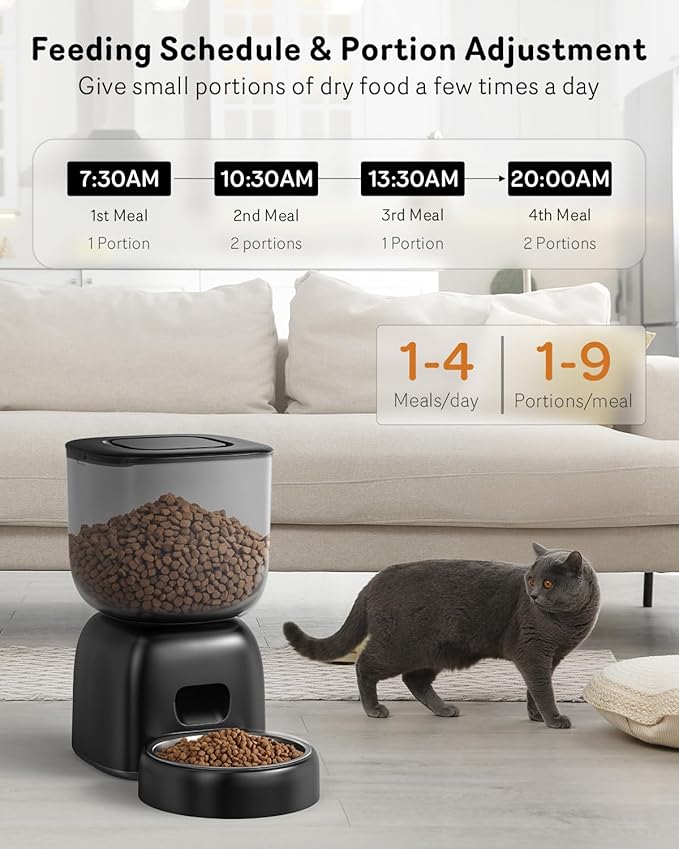 Automatic Cat Feeder, Cat Food Dispenser Battery-Operated with 180-Day Battery Life, Timed Pet Feeder for Cats and Dogs, Desiccant Bag, Programmable Portion Control, 4 Daily Meals, 10s Voice Recorder-Mewly Pet