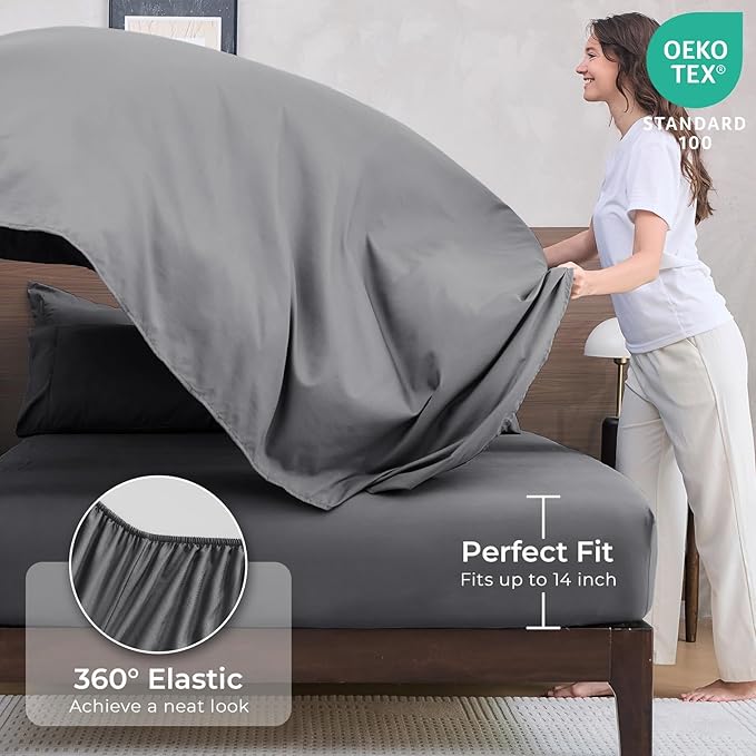 HEVUMYI Oversized Queen Comforter Set Dark Grey - 7-Piece All Season Bed in a Bag Oversized Queen, Soft Bedding Set with Comforter, Flat Sheet, Deep Pocket Fitted Sheet, Pillowcases, Pillow Shams