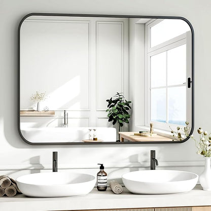 HARRITPURE Rectangular Bathroom Mirror 40''x30'' Black Bathroom Wall Mirror Aluminum Frame Wall-Mounted Mirrors for Entryway Bedroom Living Room