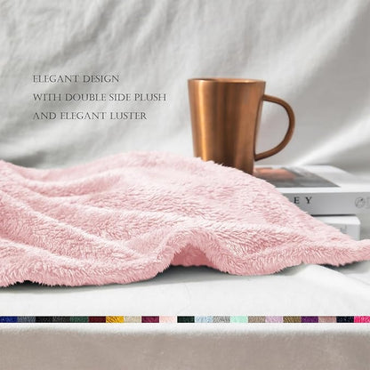 Exclusivo Mezcla Plush Fuzzy Fleece Bed Blanket Queen Size, Super Soft, Fluffy and Warm Blankets，Suitable for All Seasons (Light Pink, 90x90 Inches)