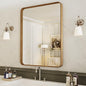 LOAAO 24X36 Inch Bathroom Mirror with Wood Grain Colored Metal Frame, Rounded Rectangle Metal Framed Bathroom Mirror, Anti-Rust, Hangs Horizontally or Vertically