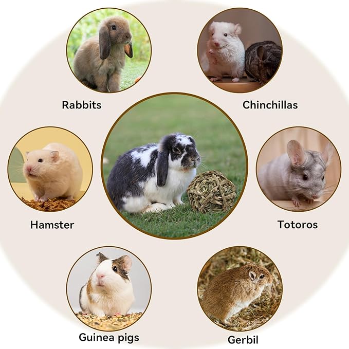 Rabbit Timothy Grass Ball 6 Pcs,Natural Bunny Grass Ball Timothy Hand Woven Chew Toys Small Animals Teeth Grinding Suitable for Hamster Guinea Pig Squirrel Totoro Gerbils-Mewly Pet