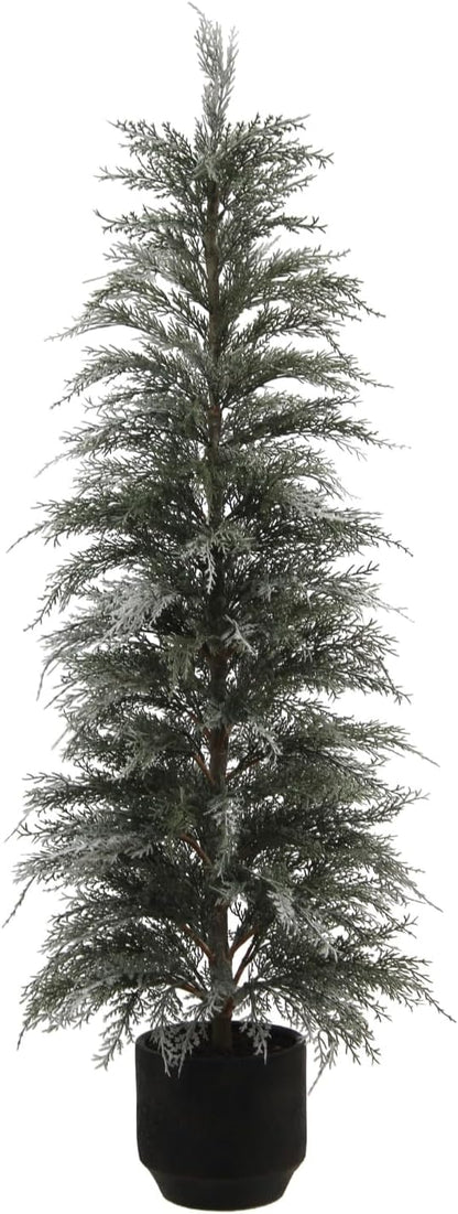 CG Hunter Holiday Collection, Set-of-1 Faux Flocked Cedar Tree, Premium Artificial Indoor Flocked Cedar Tree Stands 4' Tall in Pot–Perfect Christmas Decoration