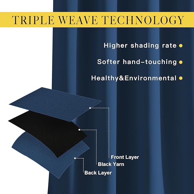 NICETOWN Bedroom Blackout Curtains and Drapes 54" L - Window Treatment Thermal Insulated Solid Grommet Blackout Draperies for Home Office (Moroccan Blue, 2 Panels=132" Wide)