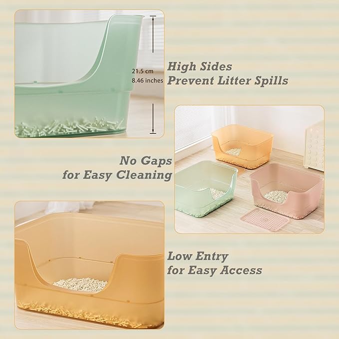 Extra Large Cat Litter Box with Clear Jelly Color,High Sided Litter Box for Big Cats,XL Cat Litter Box for Multiple Cats,Jumbo Cat Litter Box,Giant Kitty Litter Box,Anti-Splashing,Easy to Clean-Mewly Pet