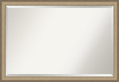 Amanti Art Bronze Bathroom Mirror for Over Sink, 27x39 Elegant Brushed Bronze Narrow Rectangle Vanity Mirror, Large Casual Frame, Hangs Horizonally and Vertically, Bathroom Wall Decor, Beveled Edge