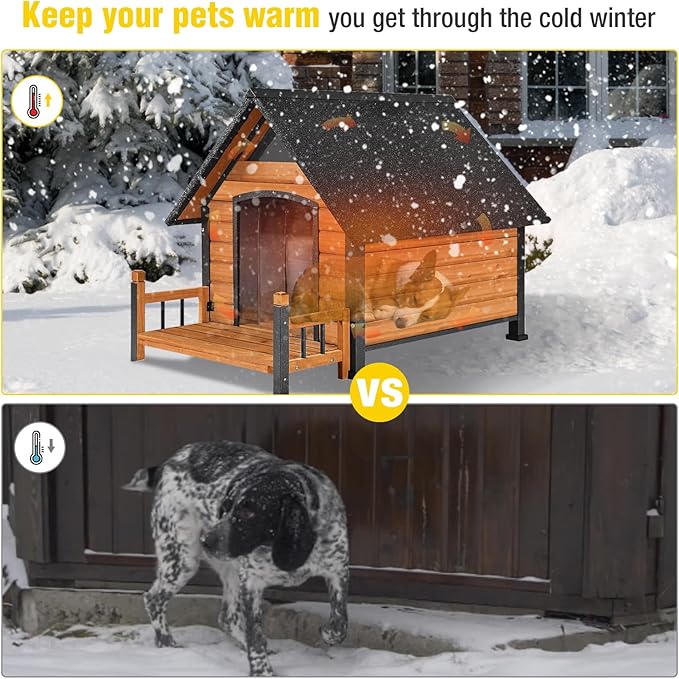 AIVITUVIN Outdoor Dog House Insulated Liner with Anti-Chewing Iron Surround Dog Kennel Dog Shelter Weatherproof (Brown, 45" D x 32.9" W x 32.6" H)-Mewly Pet