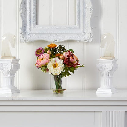 Nearly Natural 4689 Mini Peony Silk Arrangement,Assorted 10 x 10 x 10