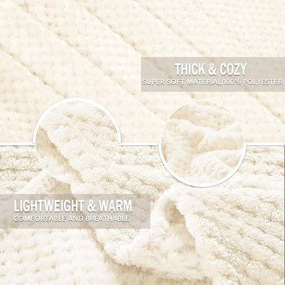 Exclusivo Mezcla Fleece Bed Blanket Queen Size, Super Soft and Warm Blankets for Couch, Sofa and Bed Waffle Textured, Cozy, Fuzzy and Lightweight (Ivory, 90x90 Inches)