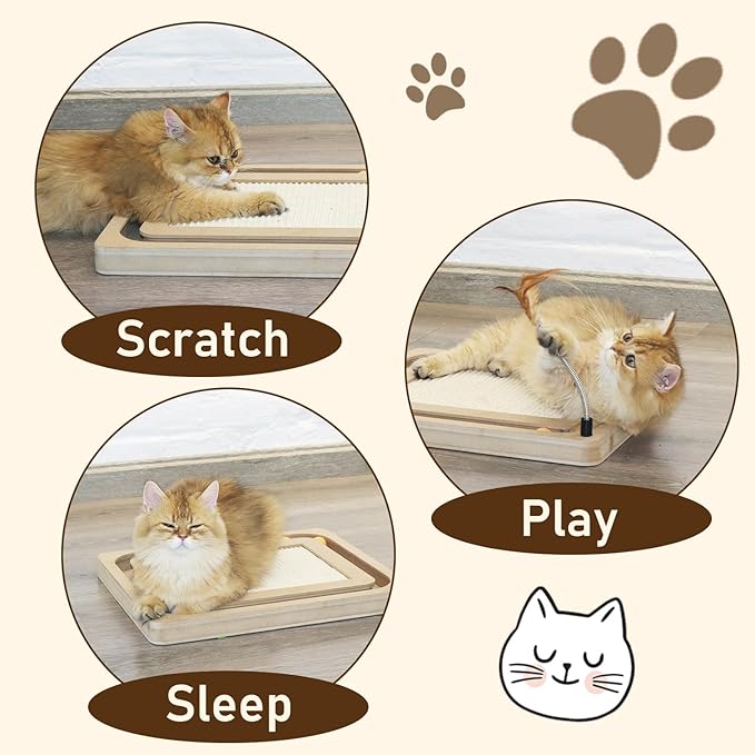 PEEKAB Cat Scratcher,Sisal Scratching Board with Track Ball Interactive Toy and Swing Feather Toys for Indoor Cats and Kittens,Large Heavy Durable-Mewly Pet