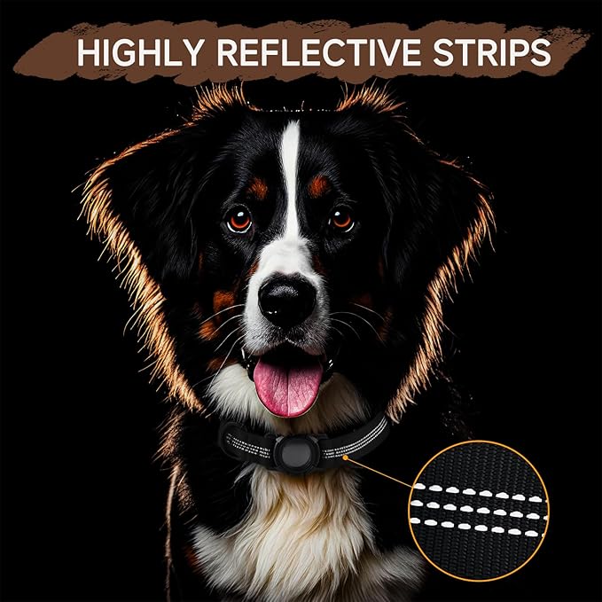 Dog Collar Compatible with Airtag, with Waterproof Cover, Multiple Colors, Multiple Sizes, Breathable Cotton and Linen Material, Suitable for Small, Medium and Large Dogs-Mewly Pet