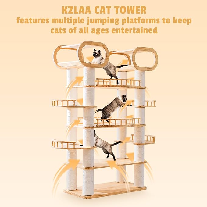 77'' Large Modern cat Tree, Multi-Level Tall Solid Cat Tower, Cat Furniture for Indoor Cats, Huge Cat Condo for Multi-Cat Families-Mewly Pet