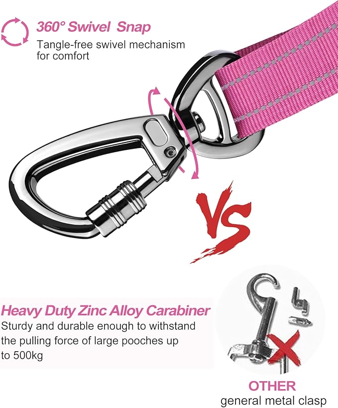 AUBELL Dog Seat Belt for Car,Updated 3-in-1 Adjustable Reflective Bungee Heavy Duty Dog Car Harness Tether with Clip Hook Latch & Buckle,Swivel Zinc Alloy Carabiner,Hotpink-Mewly Pet
