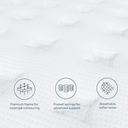 Coolvie Queen Mattress Firm, Strong Coils Hybrid Mattresses for Extra Lumbar & Hip Support, Cooling Knit Fabric Cover- CertiPUR-US® Certified Foam/ 80x60x12, 12 Inch Mattress Queen Size in a Box