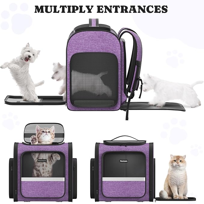 Pawtners Dog Carrier Backpacks Large Cat Backpack with Anti-Scratch Mesh, Foldable Designed Pet Backpack Carrier for Kitten Small Dogs & Large Cats Up to 18 Lbs, Dog Carrier for Travel Outdoor-Mewly Pet