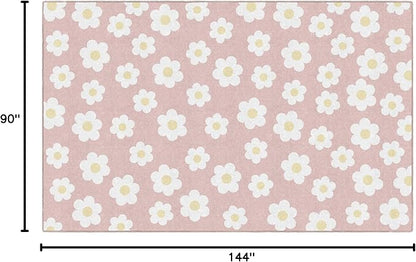 Flagship Carpets Schoolgirl Style Retro Daisies on Pink Educational Area Rug for Kids Room Seating Décor, Children's Classroom, Play Carpet for Teaching and Playroom, 7'6 "x 12'