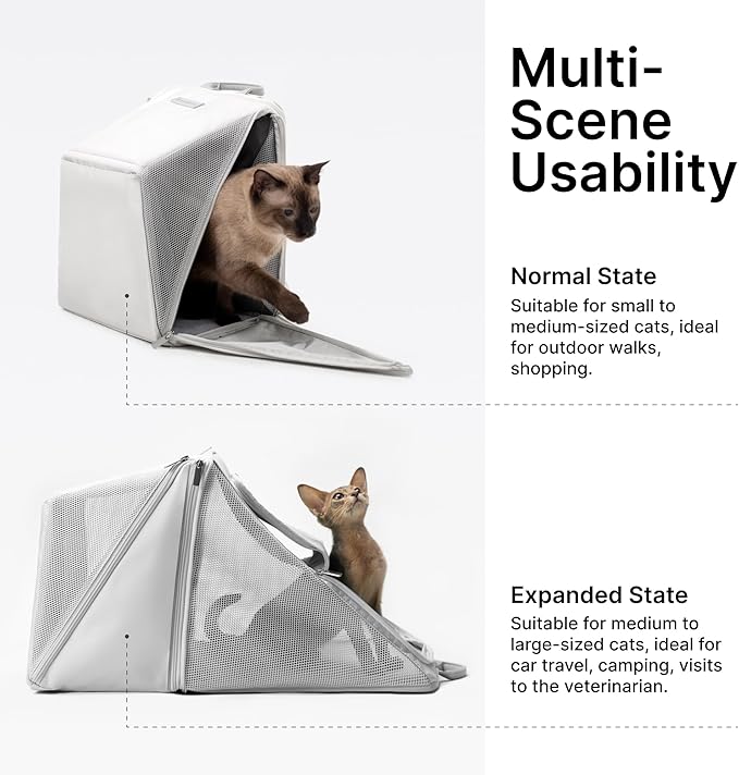 Expandable Cat Backpack Carrier Pet Soft-Sided Mesh Backpack Carrier for Cats Small Dogs Dual-Layer Ventilated Privacy Cat Backpack for Travel Outdoor Camping (Mint Green)