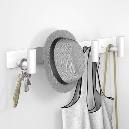 VAEHOLD Hat and Coat Wall Mount Rack - Hooks for Robes, Bags, Keys, and Towels - Bathroom Towel Hanger Organizer (White, “T“ Shape 4 Hooks 2 Pack)