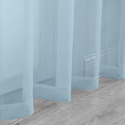 Chyhomenyc Light Blue Sheer Curtains 63 Inch Length 2 Panels, Light Filtering Airy Rod Pocket Window Curtain Treatment Drapes for Bedroom Living, Each 42Wx63L Inches