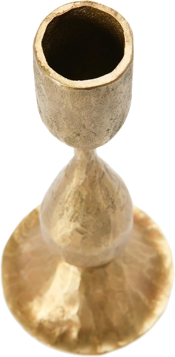 Creative Co-Op Round Hand-Forged Metal Taper Holder, Antique Brass Finish