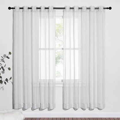 NICETOWN Sheer Window Curtains for Living Room, Grommet Lightweight Gauzy Textured Sheer Panels Window Treatment for Boys/Modern Bedroom, Light Gray, W70 x L72, 2 PCs