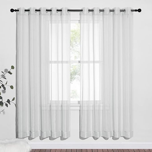 NICETOWN Sheer Window Curtains for Living Room, Grommet Lightweight Gauzy Textured Sheer Panels Window Treatment for Boys/Modern Bedroom, Light Gray, W70 x L72, 2 PCs