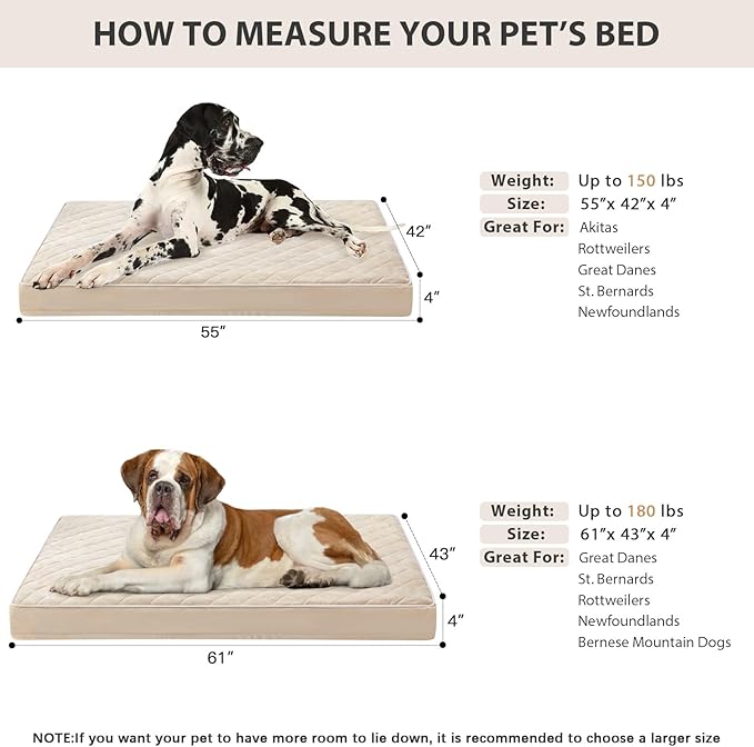 WNPETHOME Orthopedic Big Dog Beds Large Sized Dog, Waterproof Extra Large Dogs Bed with Removable Washable Cover, Multi-Needle Quilting Dogs Crate Bed-Mewly Pet
