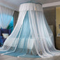VETHIN Princess Bed Canopy for Girls,Bed Canopy Curtain- Double Layer Sheer Mesh Dome Bed Curtain- Round Lace Princess Mosquito Net Tent with led Stars String Lights(Blue/White)