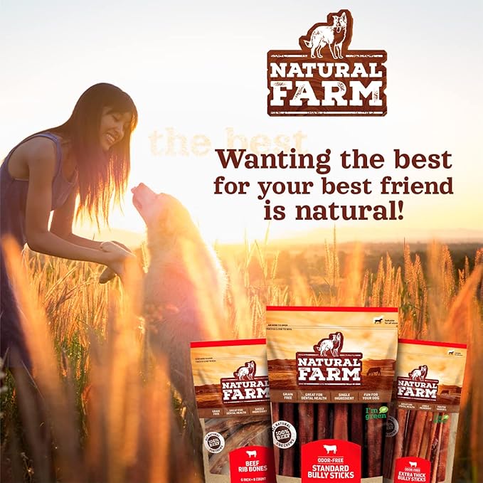 Natural Farm Collagen Sticks for Dogs (6 Inch, 25 Pack), Odor-Free Long Lasting Chews & Rawhide Alternative - 95% Collagen, Low Fat, High Protein - Best Dental Dog Treats - Medium & Large Dogs-Mewly Pet