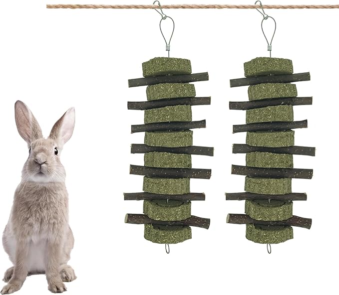 Rabbit Chew Toys for Teeth Grinding Bunny Treats 100% Natural Wood Timothy Grass Treats for Guinea Pigs Chinchillas Hamsters 2pcs-Mewly Pet