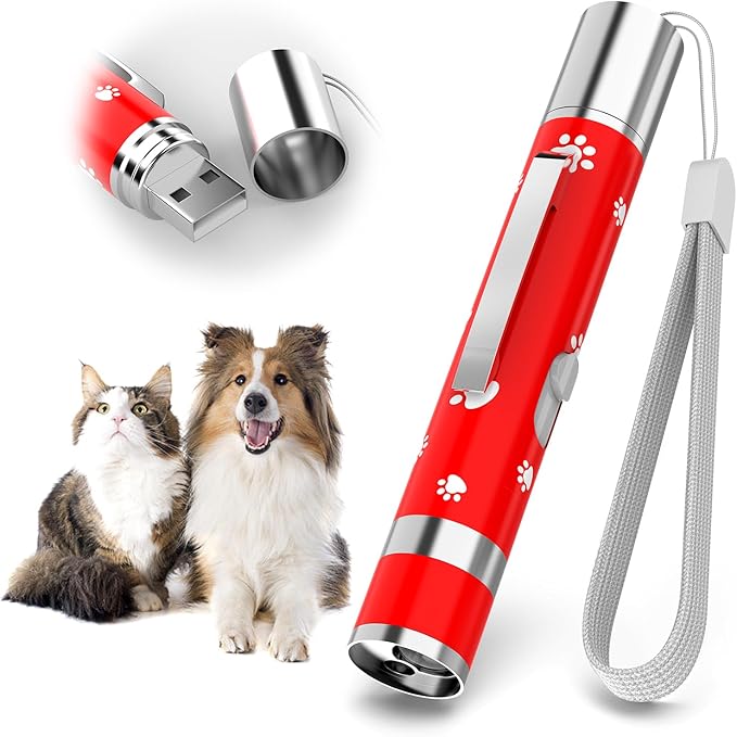 EAWONGEE Cat Toys Rechargeable, Indoor Cats Chase Light, Interactive for Kitty Pet Dog with 3 Light Modes 5 Patterns, Red-Mewly Pet