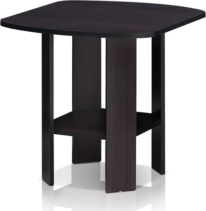 Furinno SIMPLE DESIGN Side Table, 2-Tier End Table, Open Shelves Night Stand, Bedside Table, for Living Room, Bedroom, Dark Walnut
