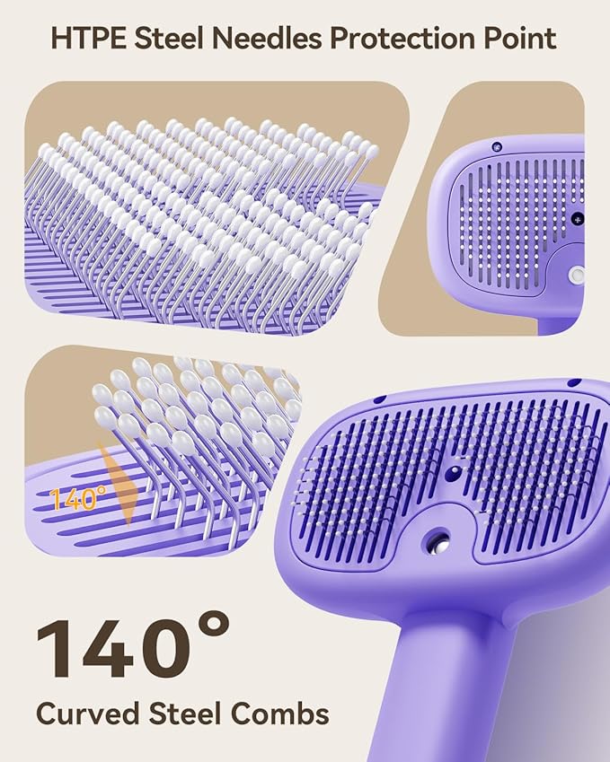 ROJECO 3-in-1 Pet Steam Brush for Cats&Dogs - Detangling Comb with Adjustable Mist, Handheld Deshedding Grooming Tool for Long/Short Hair, Massage Brush & Shedding Control Gift,Cordless,Purple-Mewly Pet