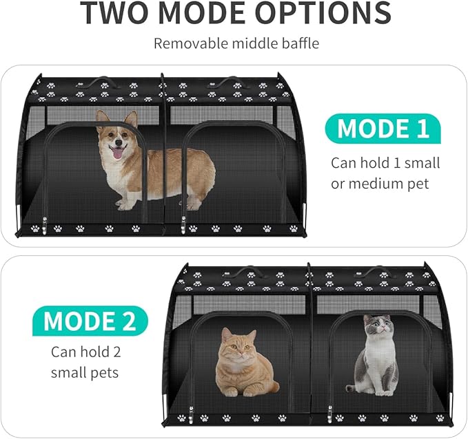Double Cat Car Travel Carrier, Twin Compartment Show House Cat Cage/Condo，Portable Pet Crate for 2 Cats Travel Double Dog Crate Set for Long Distance Travel-Mewly Pet