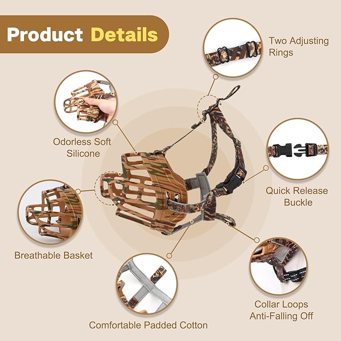 Basket Muzzle to Prevent Biting, Dog Muzzle for Large Medium Small Dogs Allows Panting Drinking Anti Chewing, Perfect for Grooming Trimming Training and Aggressive Reactive Dogs (Brown, Size 1)-Mewly Pet