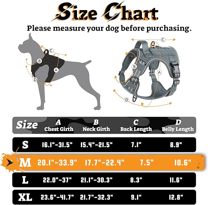rabbitgoo Dog Harness Medium Sized No Pull, Tactical Service Pet Vest with Molle and Control Handle, Adjustable and Reflective Military Harness for Easy Walking and Training, Grey, M-Mewly Pet