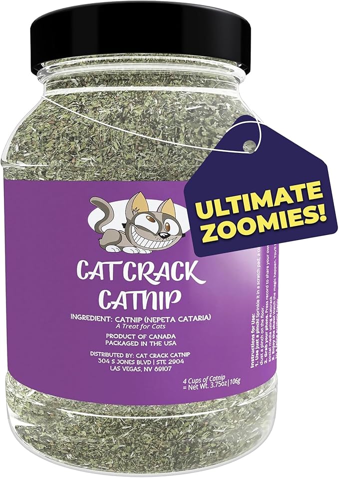 Cat Crack Catnip, Zoomie-Inducing Cat Nip Blend, North American Made & 100% Natural, Safe & Non-Addictive Catnip Treats Used to Supplement Cat Nip Toys, Spray, & Accessories (4 Cups)-Mewly Pet