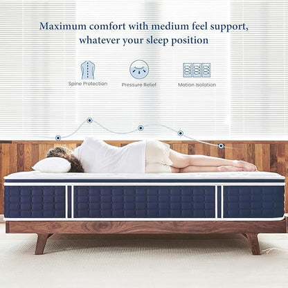King Mattress 12 inch, Tight Top Deep Sleep Mattresses with Extra Lumbar & Hip Support, Medium to Firm Hotel Collection Hybrid Sleep System for Supportive, Breathable Bed in a Box King Size