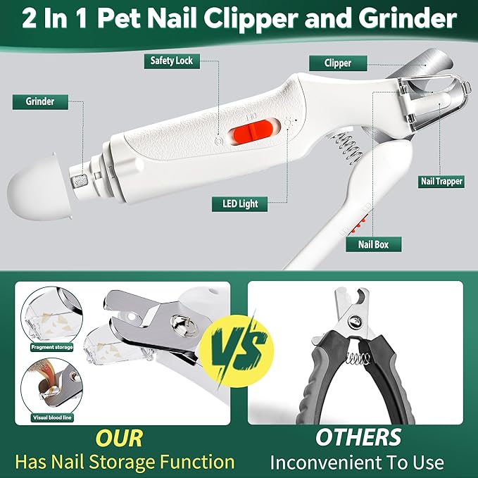 2 in 1 Dog Nail Clippers & Cat Nail Clippers Trimmers for Large Medium Small Dogs Cats Claw Trimmer Quick Sensor and Safety Guard USB Rechargeable Dogs Nail Trimmer with Catcher & 2 LED Lights-Mewly Pet