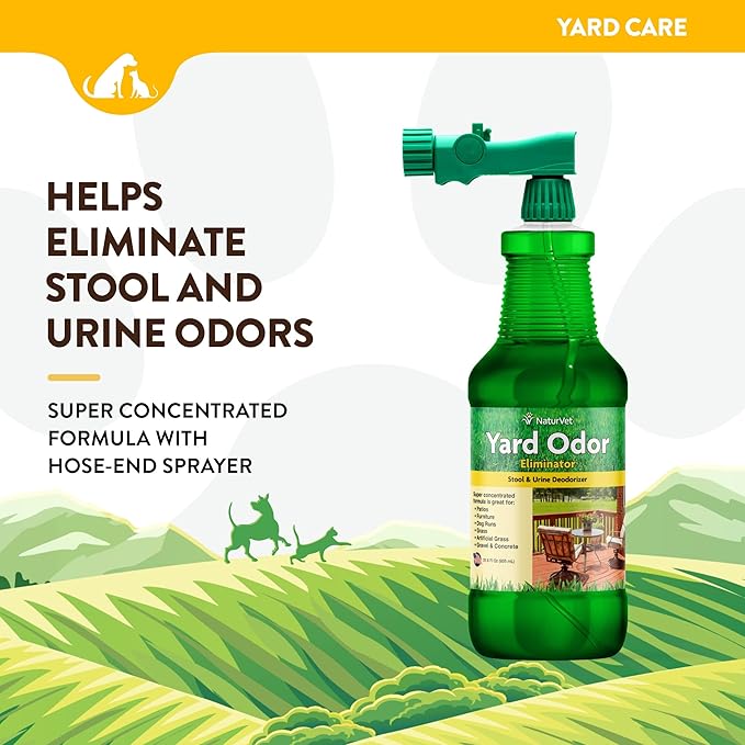 NaturVet – Yard Odor Eliminator – Eliminate Stool and Urine Odors from Lawn and Yard – Designed for Use on Grass, Plants, Patios, Gravel, Concrete & More – 31.6 oz Ready-to-Use with Nozzle-Mewly Pet