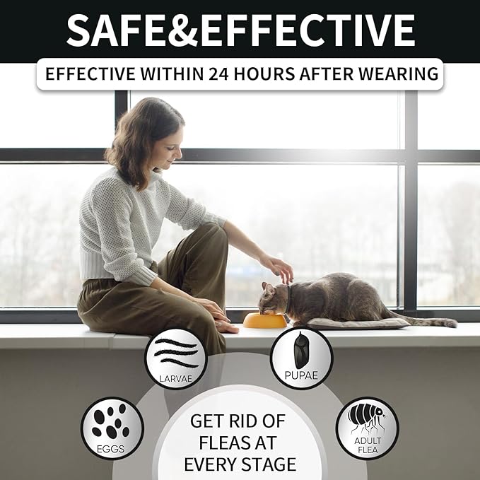 4 Pack Flea and Tick Collar for Cats, 32 Months Treatment Prevention, Waterproof Adjustable Kitten Collar, Black Grey-Mewly Pet