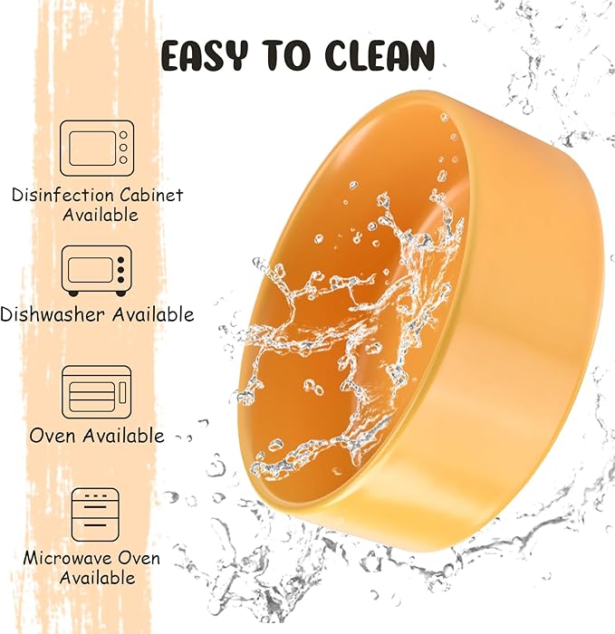 SPUNKYJUNKY 15° Slanted Ceramic Dog and Cat Bowl with Wooden Stand, Tilted Bulldog Food and Water Bowl No Slip Non-Spill for Cats Medium Dogs Big Face Pets 13.5 OZ (1.7 Cups, Yellow × 2)-Mewly Pet