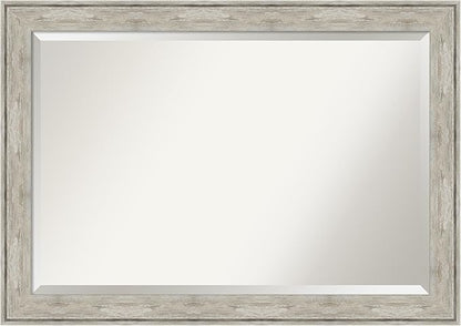 Amanti Art Silver Bathroom Mirror for Over Sink, 29x41 Crackled Metallic Rectangle Vanity Mirror, Large Country Rustic Frame, Hangs Horizonally and Vertically, Bathroom Wall Decor, Beveled Edge