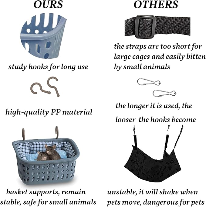 JWShang Rat Hammock for Cage, Chew Proof Hanging Basket Bed with Sturdy Hooks, Pet Cage Accessories, Safe Cozy Small Animal Rodent Hammock for Sugar Glider Mice Snuggling Sleeping-Mewly Pet