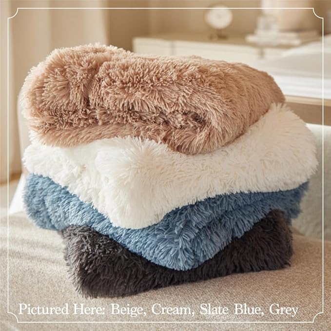 The Connecticut Home Co Throw Blanket Soft Fluffy Room Decor, Cozy Warm Throws for Bed, Couch, Gifts for Women, Bedroom Cute Aesthetic Blankets Shag and Sherpa, 65x50, Gray