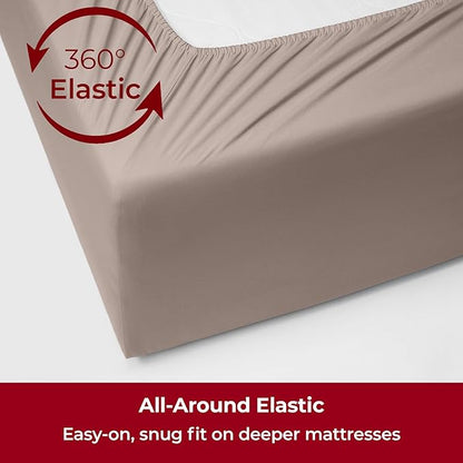 Mellanni Extra Deep California King Sheets - 4 PC Iconic Collection Bedding - Hotel Luxury, Ultra Soft, Cooling Bed Sheets - Wrinkle, Fade, Stain Resistant (Cal King, Tan)