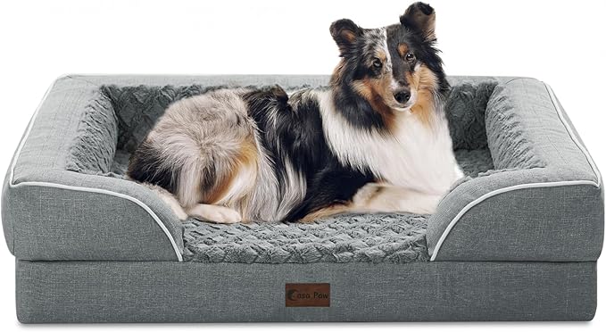 Orthopedic Dog Beds, Waterproof Memory Foam Large Sized Dog Bed with Sides, Non-Slip Bottom and Egg-Crate Foam Big Dogs Beds with Removable Washable Cover(Large,Grey)-Mewly Pet